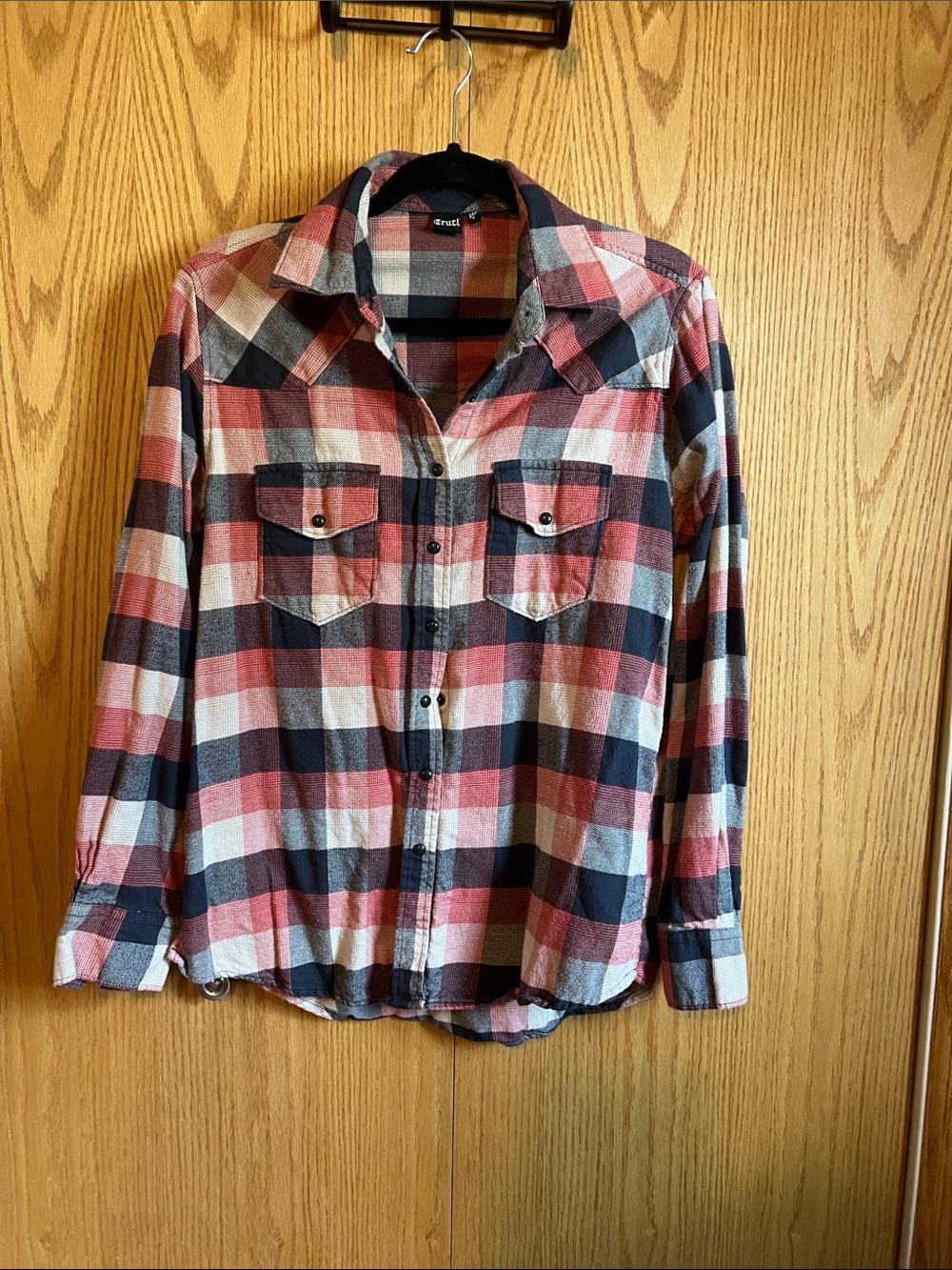 Cruel Pink & Black Plaid Button-Up long sleeve top size large